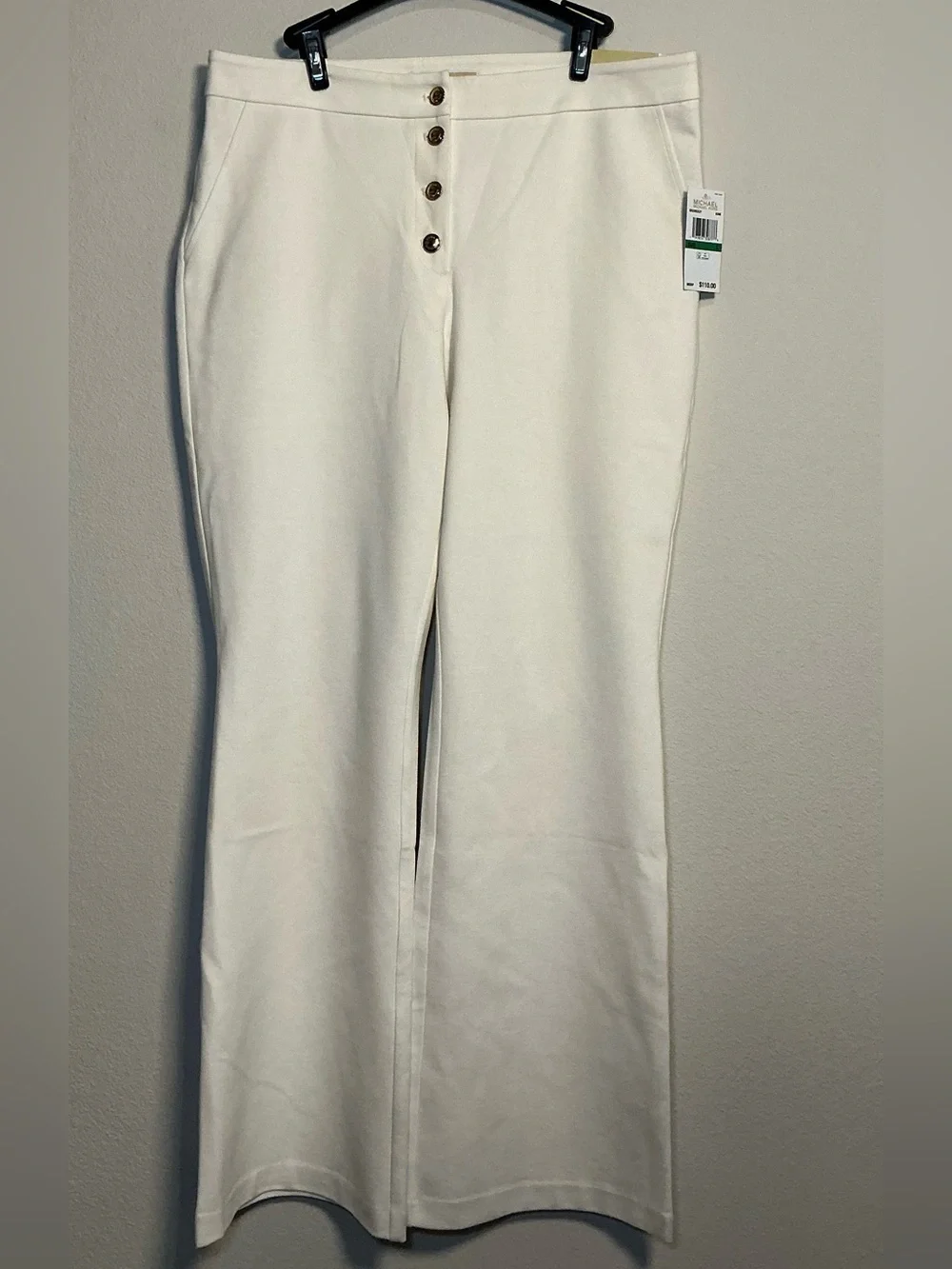 Michael Kors High-Waist Button-Front White Pants